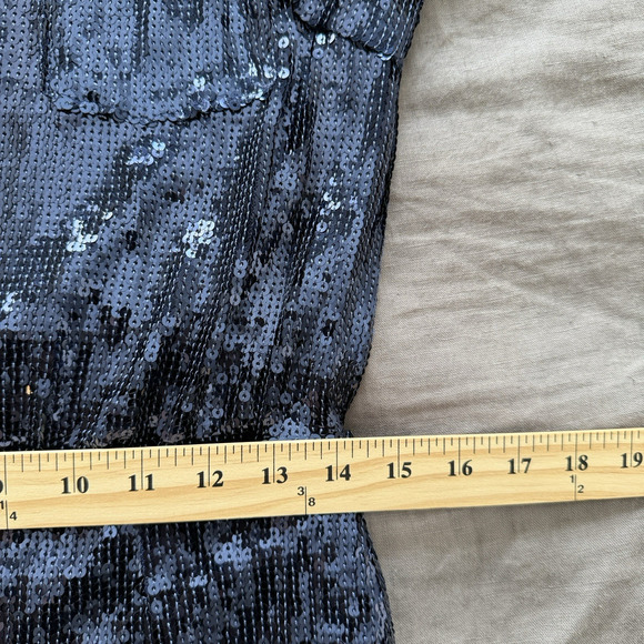 Free People Sequin Mini Dress Sophie Navy Snap Front Collared Shirt Size Small - Picture 9 of 12